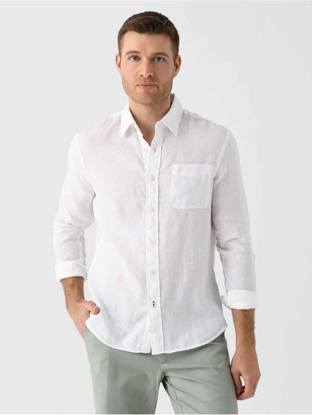 Faherty Men's Linen Laguna Shirt White Linen Button-Down Shirt